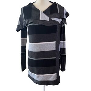 Calvin Klein Black and Gray Off-the-Shoulder Sweater with Relaxed Fit